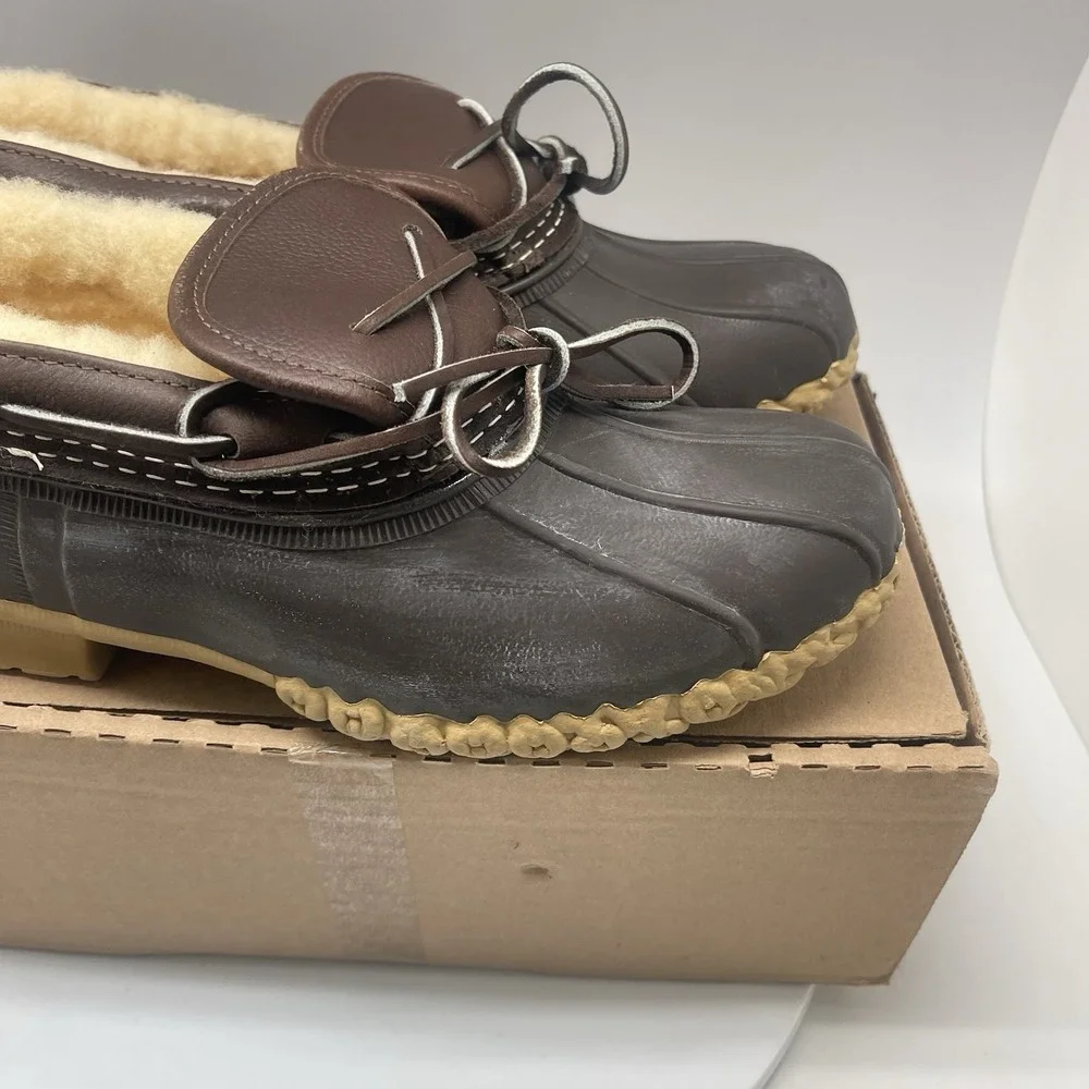 LL Bean Bean Boots Womens 8 M Brown Shearling Low Leather Duck Boot Waterproof